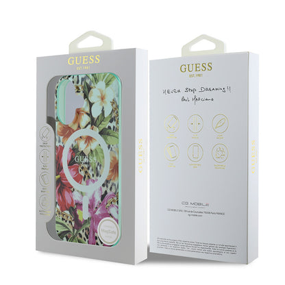 iPhone 16 Kılıf Guess Orijinal Lisanslı M-safe Şarj Özellikli IML Baskılı Jungle Ring Kılıf