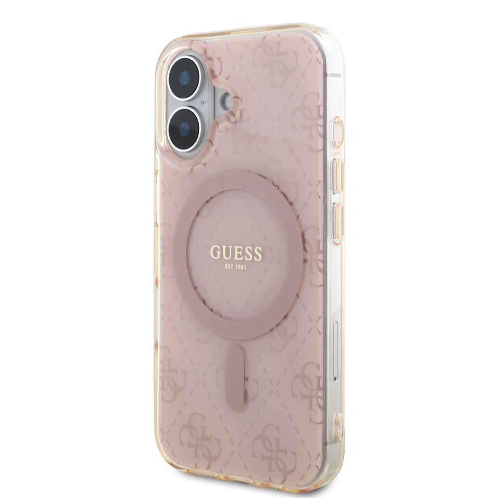 iPhone 16 Kılıf Guess Orijinal Lisanslı M-safe Şarj Özellikli IML Baskılı Klasik Logolu 4G Desenli Kılıf