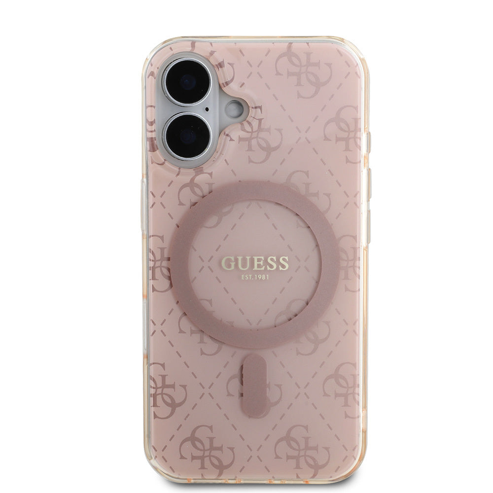 iPhone 16 Kılıf Guess Orijinal Lisanslı M-safe Şarj Özellikli IML Baskılı Klasik Logolu 4G Desenli Kılıf