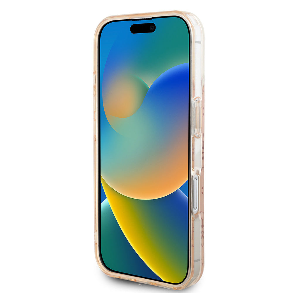 iPhone 16 Kılıf Guess Orijinal Lisanslı M-safe Şarj Özellikli IML Baskılı Klasik Logolu 4G Desenli Kılıf