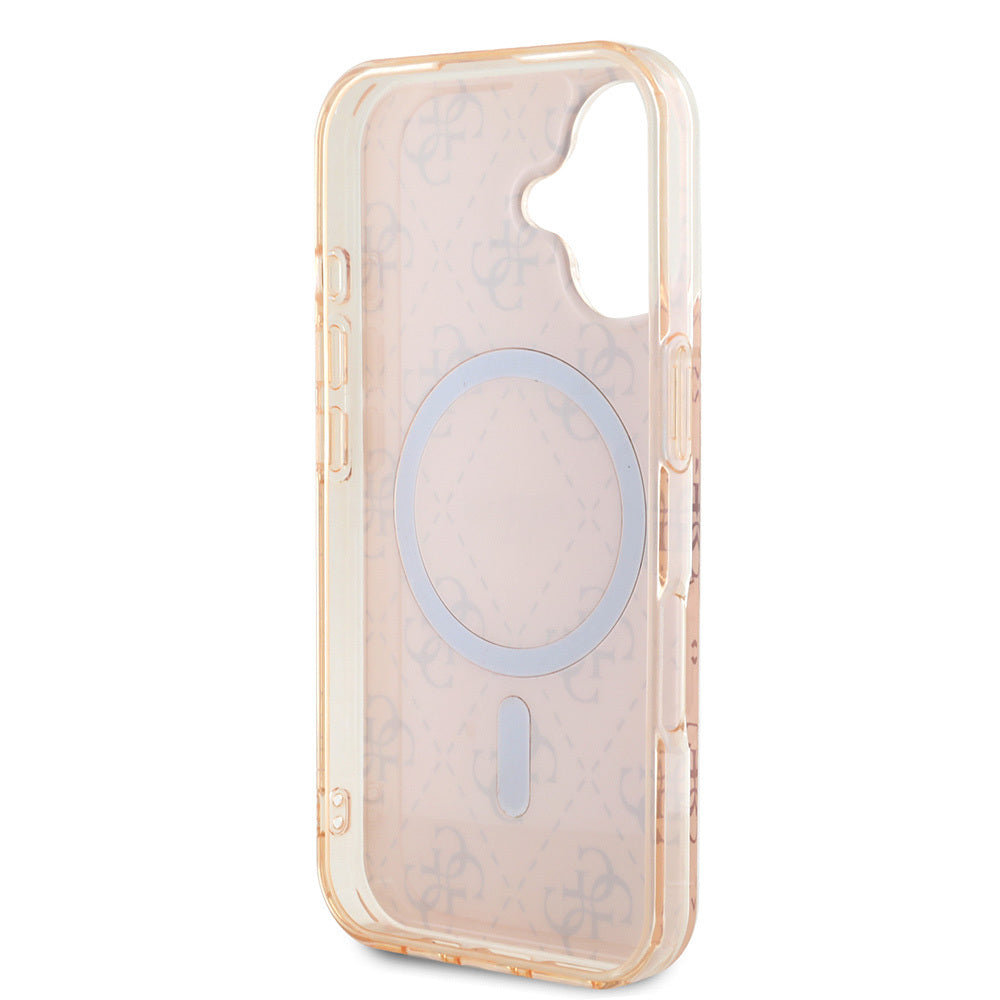 iPhone 16 Kılıf Guess Orijinal Lisanslı M-safe Şarj Özellikli IML Baskılı Klasik Logolu 4G Desenli Kılıf