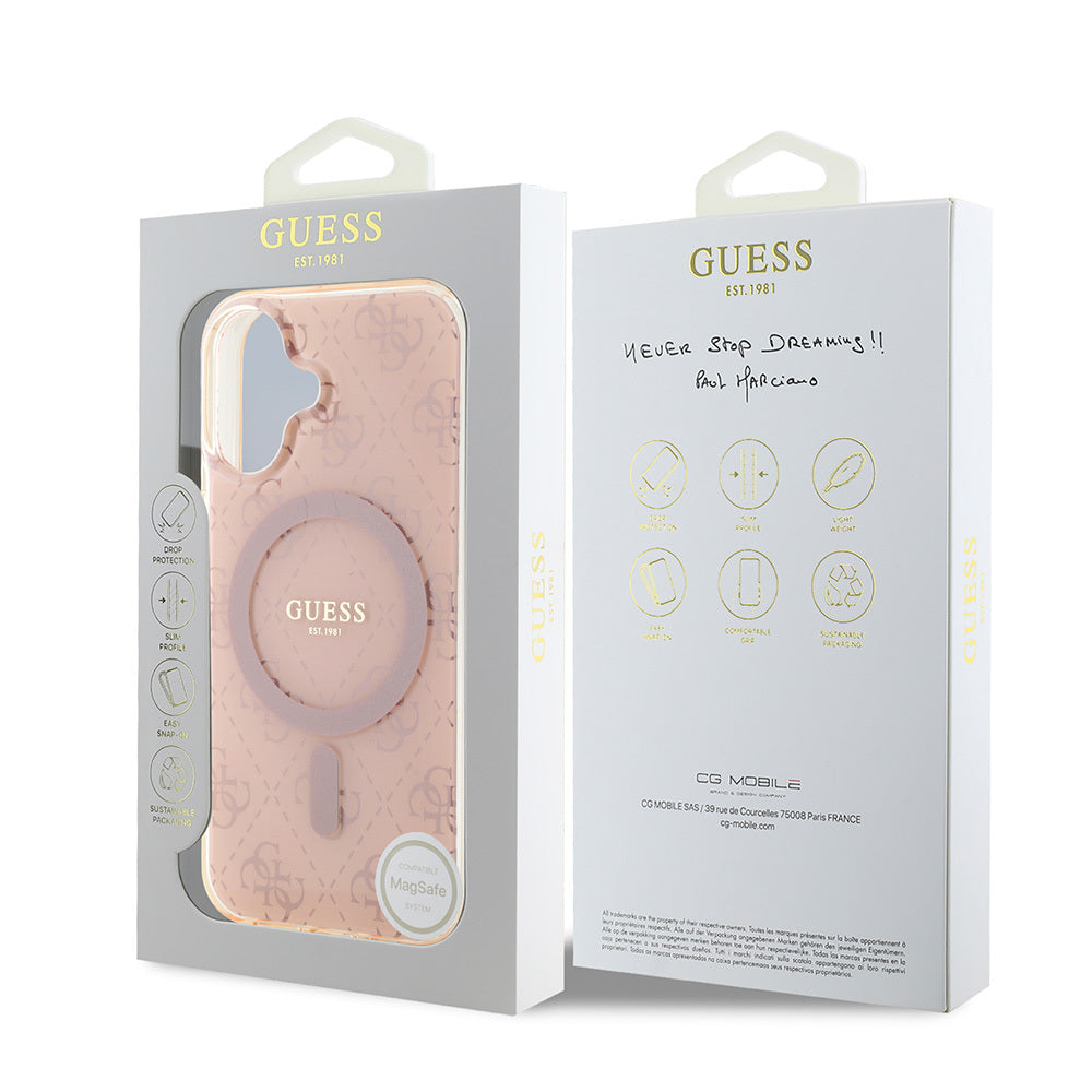 iPhone 16 Kılıf Guess Orijinal Lisanslı M-safe Şarj Özellikli IML Baskılı Klasik Logolu 4G Desenli Kılıf