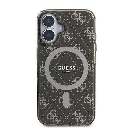 iPhone 16 Kılıf Guess Orijinal Lisanslı M-safe Şarj Özellikli IML Baskılı Klasik Logolu 4G Desenli Kılıf