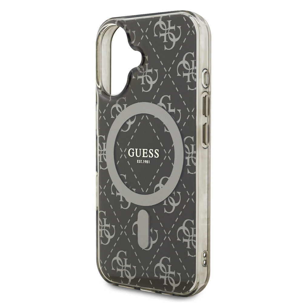 iPhone 16 Kılıf Guess Orijinal Lisanslı M-safe Şarj Özellikli IML Baskılı Klasik Logolu 4G Desenli Kılıf