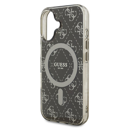 iPhone 16 Kılıf Guess Orijinal Lisanslı M-safe Şarj Özellikli IML Baskılı Klasik Logolu 4G Desenli Kılıf