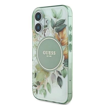 iPhone 16 Kılıf Guess Orijinal Lisanslı M-safe Şarj Özellikli IML Baskılı Yazı Logolu Flower Tonal Circle Kılıf