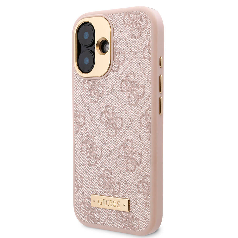 iPhone 16 Kılıf Guess Orijinal Lisanslı M-safe Şarj Özellikli PU 4G Desenli Metal Plaka Klasik Logolu Kılıf