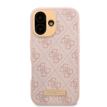 iPhone 16 Kılıf Guess Orijinal Lisanslı M-safe Şarj Özellikli PU 4G Desenli Metal Plaka Klasik Logolu Kılıf