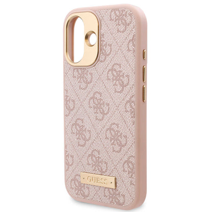 iPhone 16 Kılıf Guess Orijinal Lisanslı M-safe Şarj Özellikli PU 4G Desenli Metal Plaka Klasik Logolu Kılıf