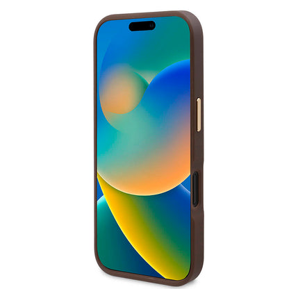 iPhone 16 Kılıf Guess Orijinal Lisanslı M-safe Şarj Özellikli PU 4G Desenli Metal Plaka Klasik Logolu Kılıf