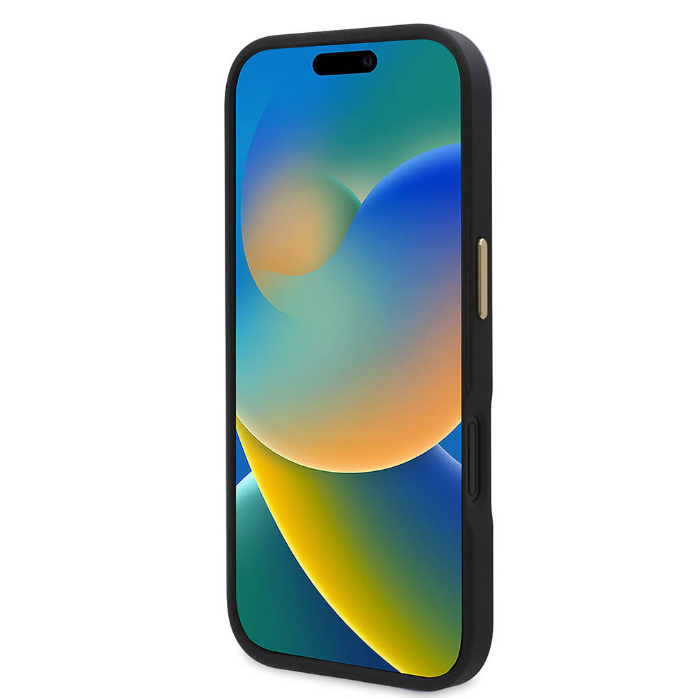 iPhone 16 Kılıf Guess Orijinal Lisanslı M-safe Şarj Özellikli PU 4G Desenli Metal Plaka Klasik Logolu Kılıf