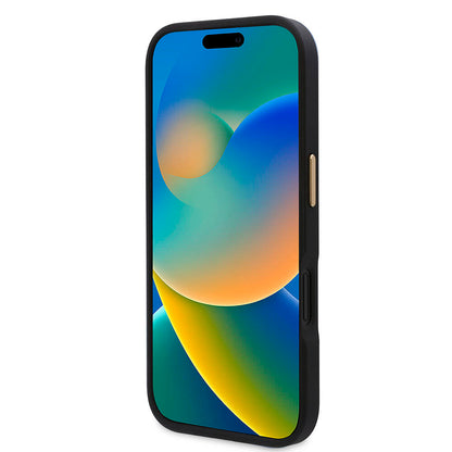 iPhone 16 Kılıf Guess Orijinal Lisanslı M-safe Şarj Özellikli PU 4G Desenli Metal Plaka Klasik Logolu Kılıf