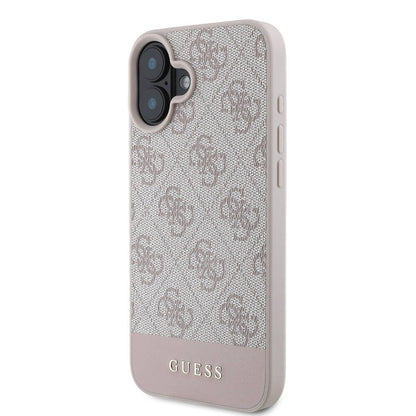 iPhone 16 Kılıf Guess Orijinal Lisanslı M-safe Şarj Özellikli PU Deri Şerit Logo Dizaynlı Kılıf