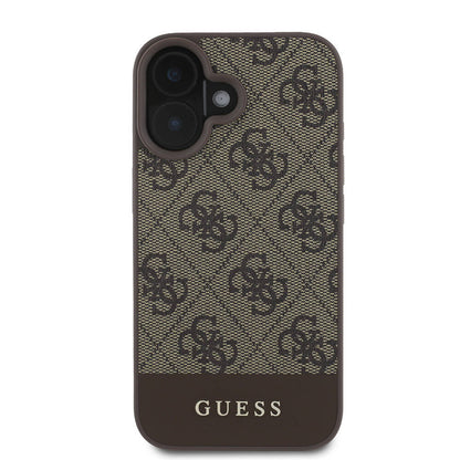 iPhone 16 Kılıf Guess Orijinal Lisanslı M-safe Şarj Özellikli PU Deri Şerit Logo Dizaynlı Kılıf