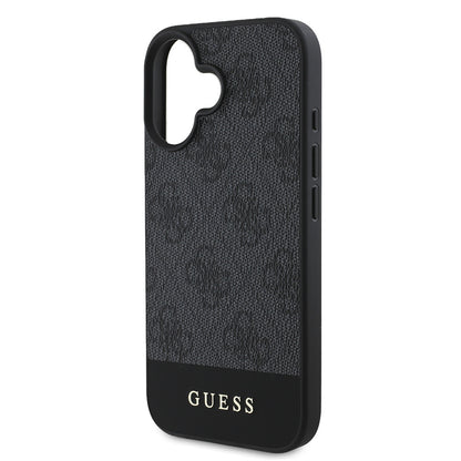 iPhone 16 Kılıf Guess Orijinal Lisanslı M-safe Şarj Özellikli PU Deri Şerit Logo Dizaynlı Kılıf