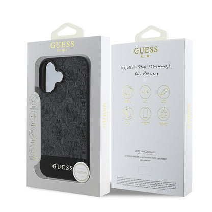 iPhone 16 Kılıf Guess Orijinal Lisanslı M-safe Şarj Özellikli PU Deri Şerit Logo Dizaynlı Kılıf