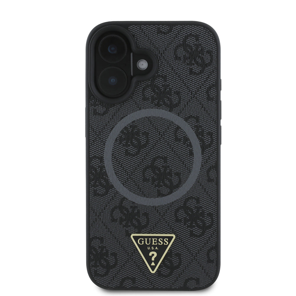 iPhone 16 Kılıf Guess Orijinal Lisanslı M-safe Şarj Özellikli PU Üçgen Logo 4G Desenli Kılıf