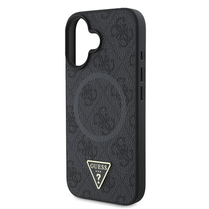 iPhone 16 Kılıf Guess Orijinal Lisanslı M-safe Şarj Özellikli PU Üçgen Logo 4G Desenli Kılıf