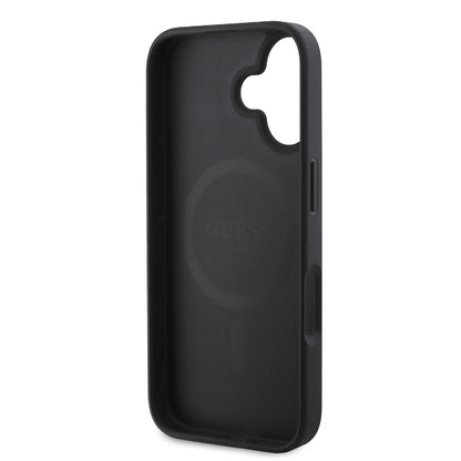 iPhone 16 Kılıf Guess Orijinal Lisanslı M-safe Şarj Özellikli PU Üçgen Logo 4G Desenli Kılıf