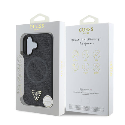 iPhone 16 Kılıf Guess Orijinal Lisanslı M-safe Şarj Özellikli PU Üçgen Logo 4G Desenli Kılıf