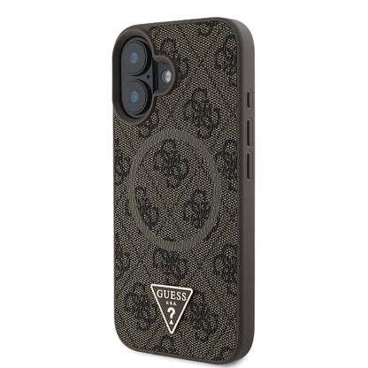 iPhone 16 Kılıf Guess Orijinal Lisanslı M-safe Şarj Özellikli PU Üçgen Logo 4G Desenli Kılıf