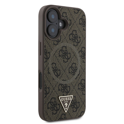 iPhone 16 Kılıf Guess Orijinal Lisanslı M-safe Şarj Özellikli PU Üçgen Logo 4G Desenli Kılıf