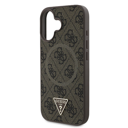 iPhone 16 Kılıf Guess Orijinal Lisanslı M-safe Şarj Özellikli PU Üçgen Logo 4G Desenli Kılıf