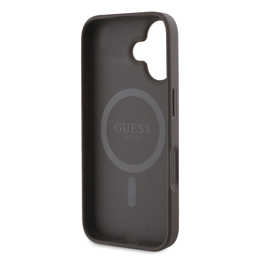 iPhone 16 Kılıf Guess Orijinal Lisanslı M-safe Şarj Özellikli PU Üçgen Logo 4G Desenli Kılıf