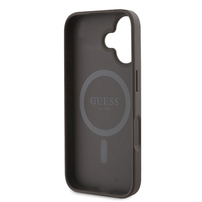 iPhone 16 Kılıf Guess Orijinal Lisanslı M-safe Şarj Özellikli PU Üçgen Logo 4G Desenli Kılıf