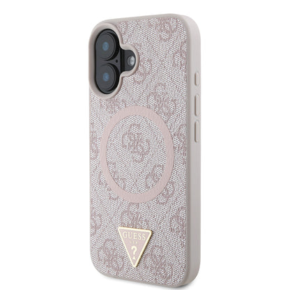 iPhone 16 Kılıf Guess Orijinal Lisanslı M-safe Şarj Özellikli PU Üçgen Logo 4G Desenli Kılıf