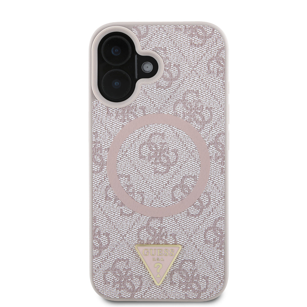 iPhone 16 Kılıf Guess Orijinal Lisanslı M-safe Şarj Özellikli PU Üçgen Logo 4G Desenli Kılıf