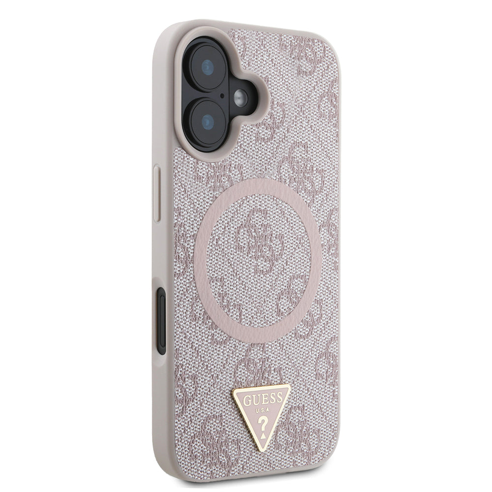 iPhone 16 Kılıf Guess Orijinal Lisanslı M-safe Şarj Özellikli PU Üçgen Logo 4G Desenli Kılıf