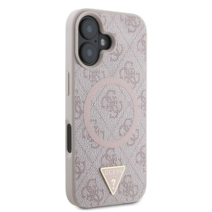 iPhone 16 Kılıf Guess Orijinal Lisanslı M-safe Şarj Özellikli PU Üçgen Logo 4G Desenli Kılıf