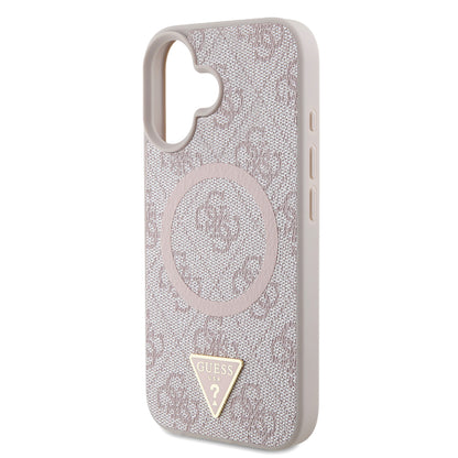 iPhone 16 Kılıf Guess Orijinal Lisanslı M-safe Şarj Özellikli PU Üçgen Logo 4G Desenli Kılıf