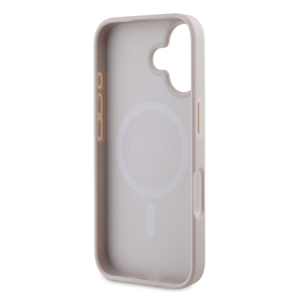 iPhone 16 Kılıf Guess Orijinal Lisanslı M-safe Şarj Özellikli PU Üçgen Logo 4G Desenli Kılıf