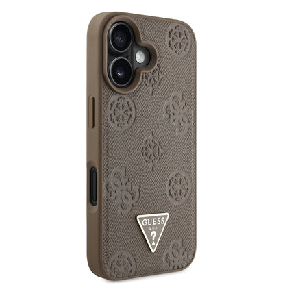 iPhone 16 Kılıf Guess Orijinal Lisanslı M-safe Şarj Özellikli Sıcak Baskılı Üçgen Logolu PU Deri Peony Kılıf