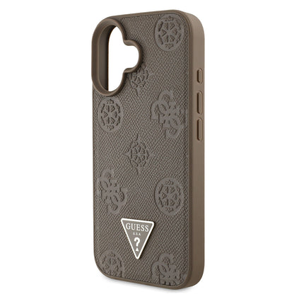 iPhone 16 Kılıf Guess Orijinal Lisanslı M-safe Şarj Özellikli Sıcak Baskılı Üçgen Logolu PU Deri Peony Kılıf