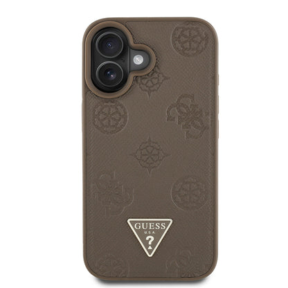 iPhone 16 Kılıf Guess Orijinal Lisanslı M-safe Şarj Özellikli Sıcak Baskılı Üçgen Logolu PU Deri Peony Kılıf