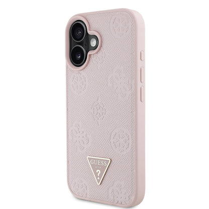 iPhone 16 Kılıf Guess Orijinal Lisanslı M-safe Şarj Özellikli Sıcak Baskılı Üçgen Logolu PU Deri Peony Kılıf