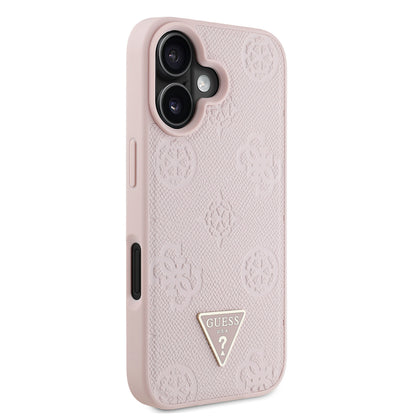 iPhone 16 Kılıf Guess Orijinal Lisanslı M-safe Şarj Özellikli Sıcak Baskılı Üçgen Logolu PU Deri Peony Kılıf