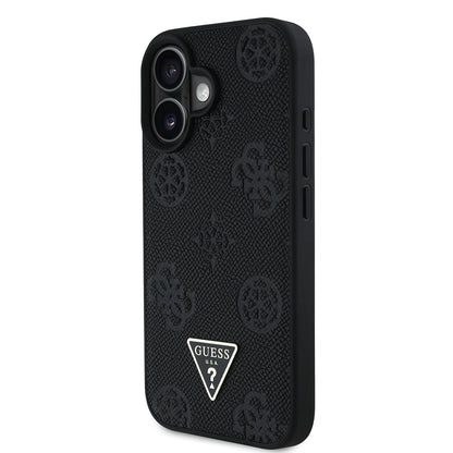 iPhone 16 Kılıf Guess Orijinal Lisanslı M-safe Şarj Özellikli Sıcak Baskılı Üçgen Logolu PU Deri Peony Kılıf