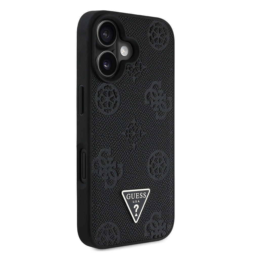 iPhone 16 Kılıf Guess Orijinal Lisanslı M-safe Şarj Özellikli Sıcak Baskılı Üçgen Logolu PU Deri Peony Kılıf