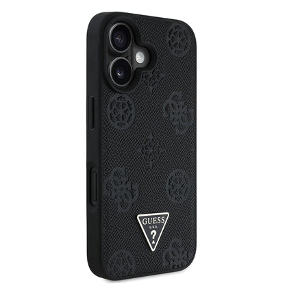 iPhone 16 Kılıf Guess Orijinal Lisanslı M-safe Şarj Özellikli Sıcak Baskılı Üçgen Logolu PU Deri Peony Kılıf