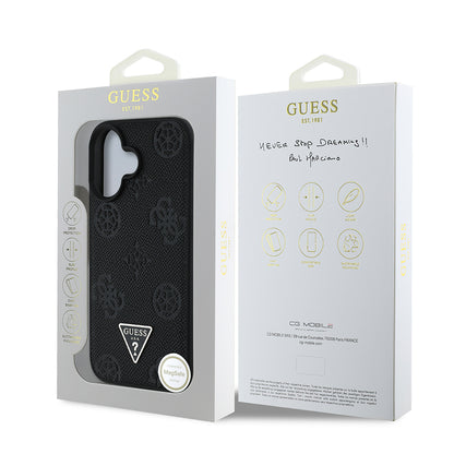 iPhone 16 Kılıf Guess Orijinal Lisanslı M-safe Şarj Özellikli Sıcak Baskılı Üçgen Logolu PU Deri Peony Kılıf