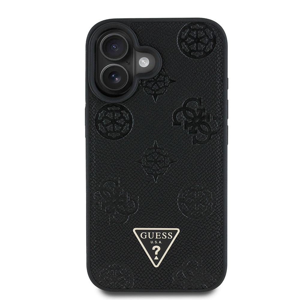 iPhone 16 Kılıf Guess Orijinal Lisanslı M-safe Şarj Özellikli Sıcak Baskılı Üçgen Logolu PU Deri Peony Kılıf