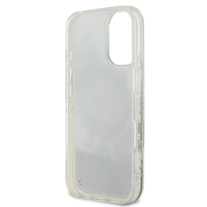 iPhone 16 Kılıf Guess Orijinal Lisanslı M-safe Şarj Özellikli Sıvılı Simli Çiçek Desenli Kılıf