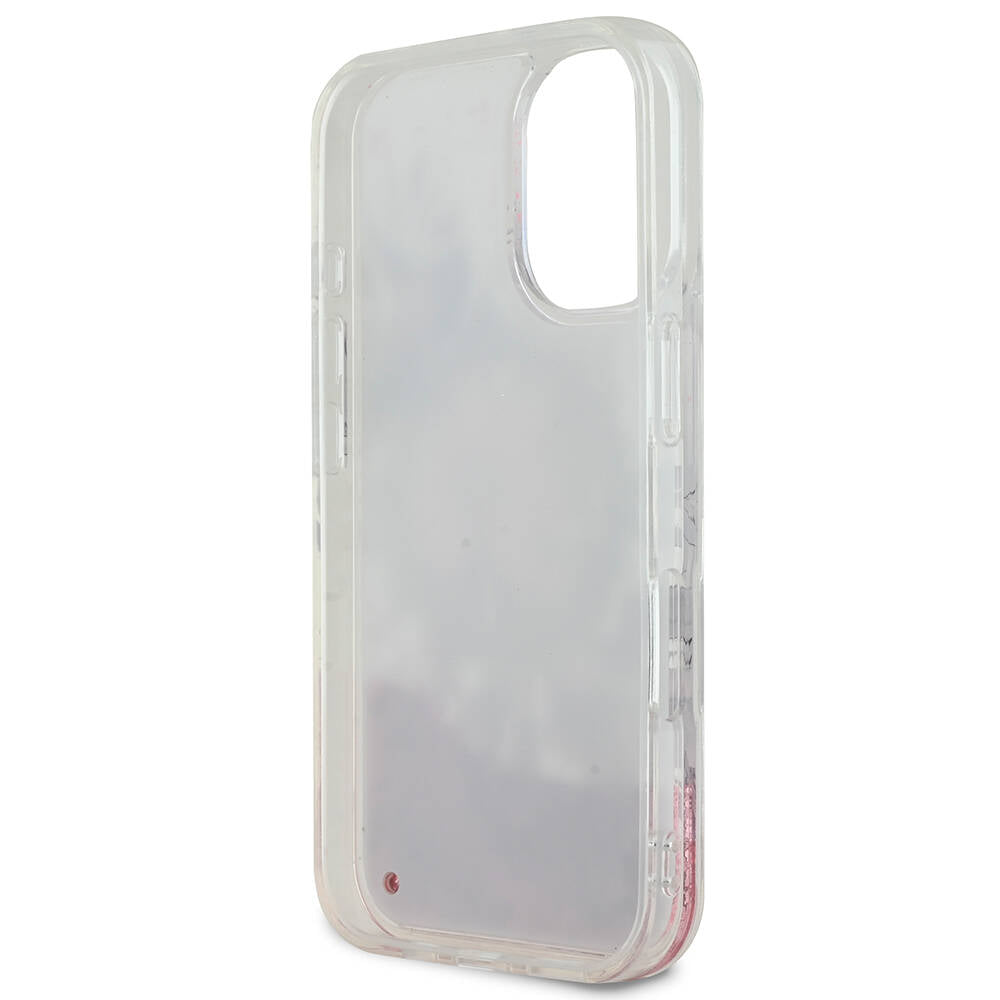 iPhone 16 Kılıf Guess Orijinal Lisanslı M-safe Şarj Özellikli Sıvılı Simli Çiçek Desenli Kılıf