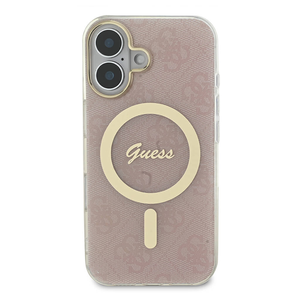 iPhone 16 Kılıf Guess Orijinal Lisanslı M-safe Şarj Özellikli Yazı Logolu 4G Desenli Kılıf