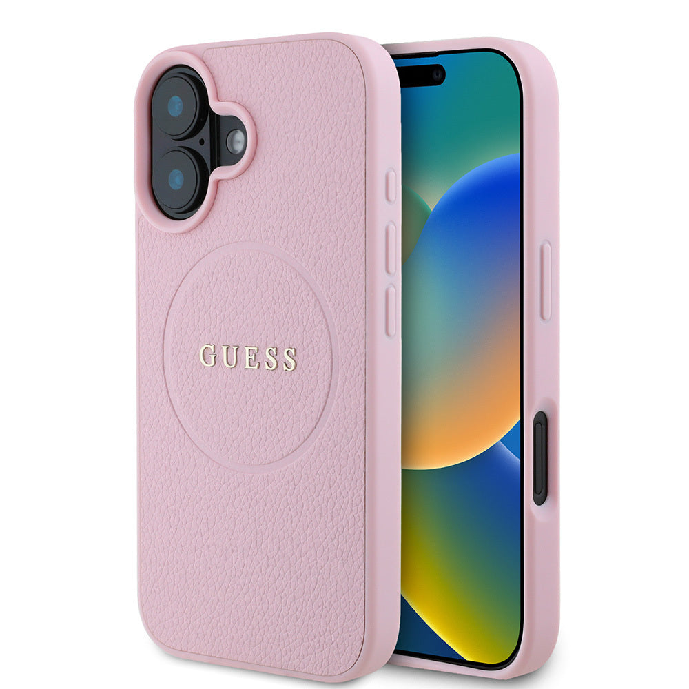 iPhone 16 Kılıf Guess Orijinal Lisanslı M-safe Şarj Özellikli Yazı Logolu Grained Kılıf