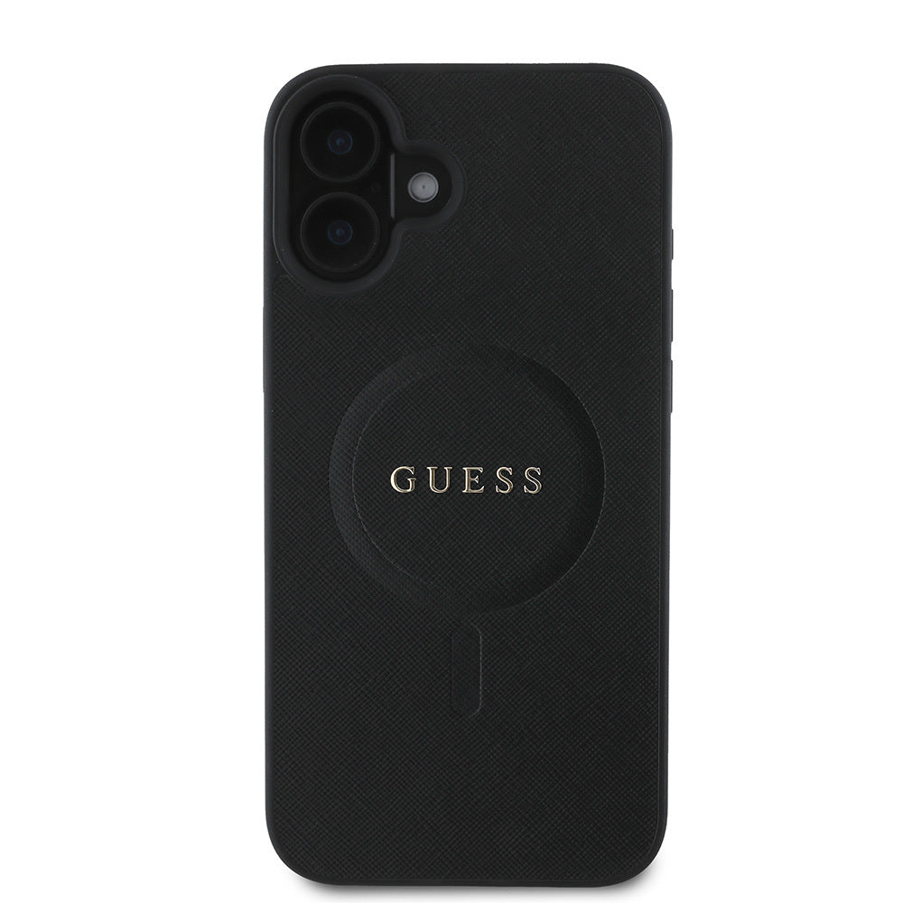 iPhone 16 Kılıf Guess Orijinal Lisanslı M-safe Şarj Özellikli Yazı Logolu Saffiano Classic Kılıf